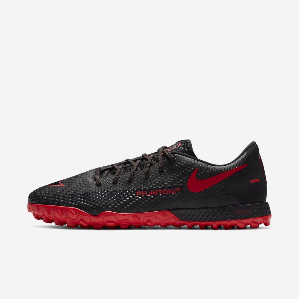 Chaussure De Foot Nike React Phantom GT Pro TF Noir 2530-681 Black/Dark Smoke Grey/Chile Red Femme | OEY-03642870